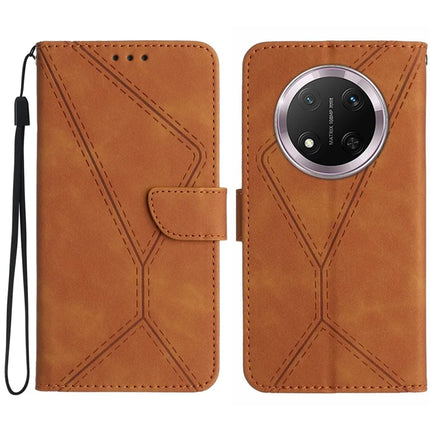 HT05 For Honor Magic7 Lite 5G / X9c 5G / X60 Pro 5G Case Leather Imprinted Lines Phone Cover with Card Holder - Brown