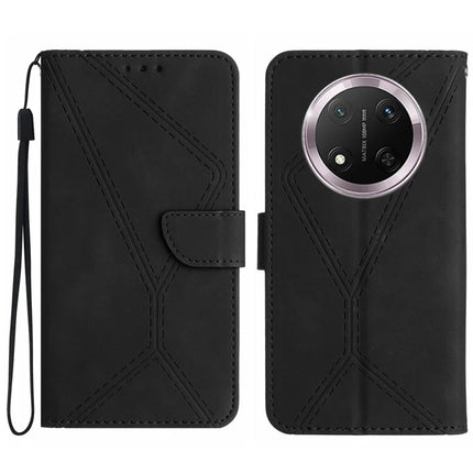 HT05 For Honor Magic7 Lite 5G / X9c 5G / X60 Pro 5G Case Leather Imprinted Lines Phone Cover with Card Holder - Black