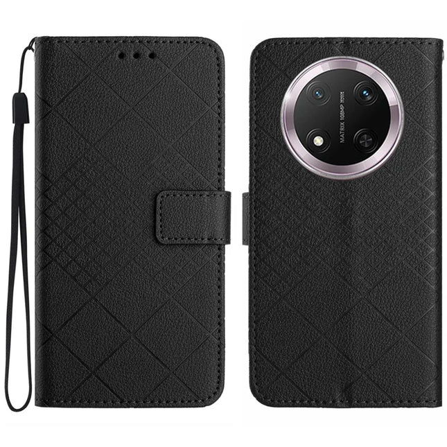 For Honor Magic7 Lite 5G / X9c 5G / X60 Pro 5G Wallet Phone Case Imprint PU Leather Flip Folio Cover - Black