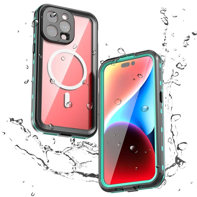 REDPEPPER Dot+ Series For iPhone 15 Pro Max Phone Case Compatible with MagSafe IP68 Waterproof Clear Phone Cover - Blue