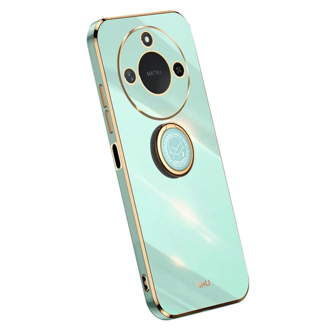 XINLI For Honor X60 5G Case Ring Kickstand Electroplating TPU Phone Cover - Cyan