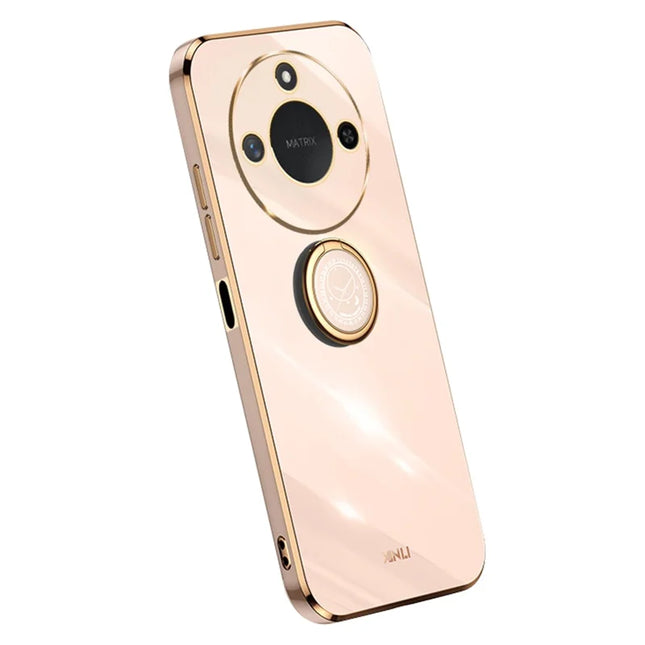 XINLI For Honor X60 5G Case Ring Kickstand Electroplating TPU Phone Cover - Pink