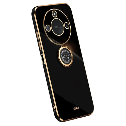 XINLI For Honor X60 5G Case Ring Kickstand Electroplating TPU Phone Cover - Black