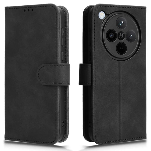For Oppo Find X8 5G Leather Case Skin-Feel Anti-Drop Wallet Flip Phone Cover - Black