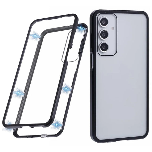 For Samsung Galaxy A16 4G / 5G Case Double-Sided Tempered Glass Magnetic Clear Phone Cover - Black