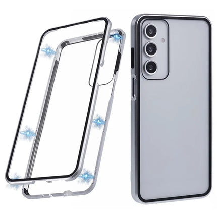 For Samsung Galaxy A16 4G / 5G Case Double-Sided Tempered Glass Magnetic Clear Phone Cover - Silver
