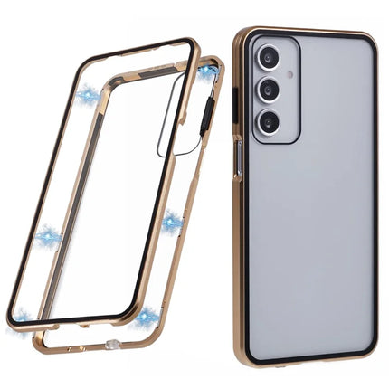 For Samsung Galaxy A16 4G / 5G Case Double-Sided Tempered Glass Magnetic Clear Phone Cover - Gold