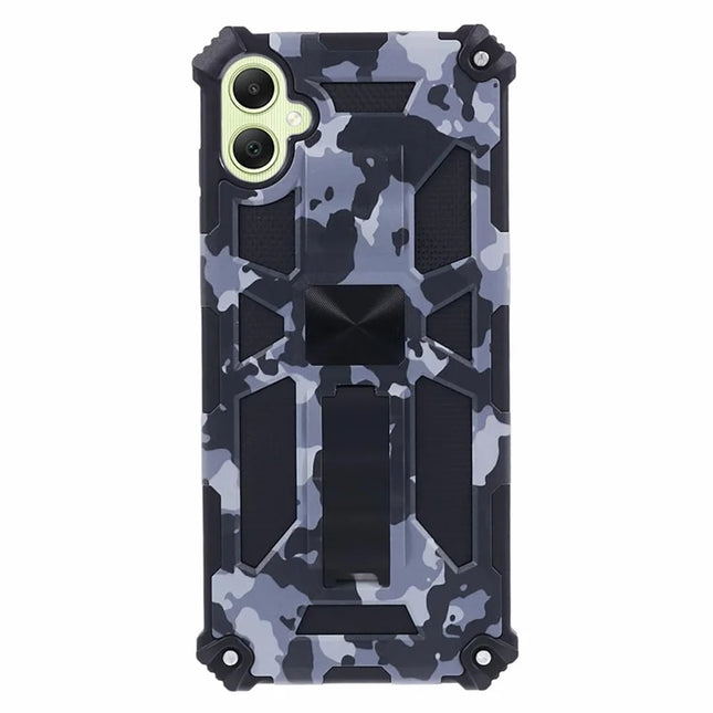 For Samsung Galaxy A06 Case Kickstand PC+TPU Camouflage Military Grade Phone Cover - Black