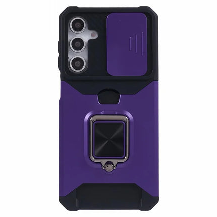 For Samsung Galaxy A16 4G / 5G Kickstand Case Slide Lens Lid PC+TPU Phone Cover with Card Slot