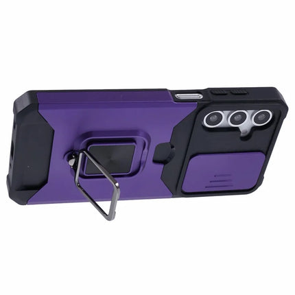 For Samsung Galaxy A16 4G / 5G Kickstand Case Slide Lens Lid PC+TPU Phone Cover with Card Slot