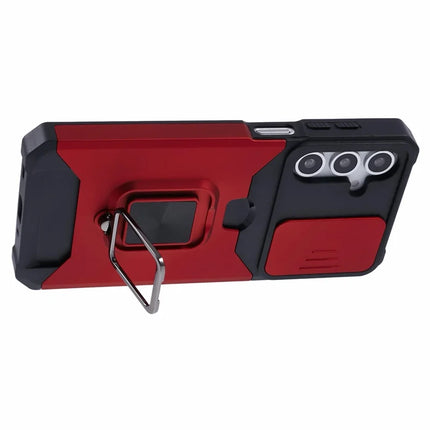 For Samsung Galaxy A16 4G / 5G Kickstand Case Slide Lens Lid PC+TPU Phone Cover with Card Slot