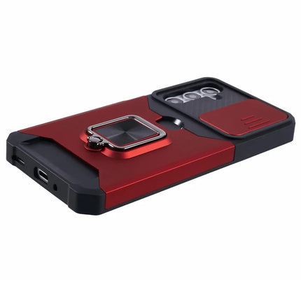 For Samsung Galaxy A16 4G / 5G Kickstand Case Slide Lens Lid PC+TPU Phone Cover with Card Slot
