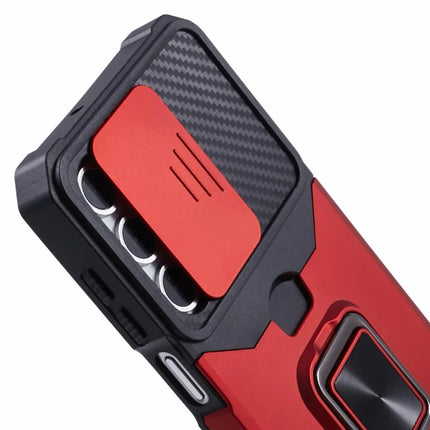 For Samsung Galaxy A16 4G / 5G Kickstand Case Slide Lens Lid PC+TPU Phone Cover with Card Slot