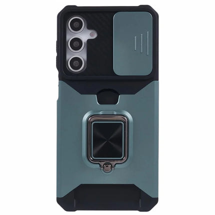 For Samsung Galaxy A16 4G / 5G Kickstand Case Slide Lens Lid PC+TPU Phone Cover with Card Slot