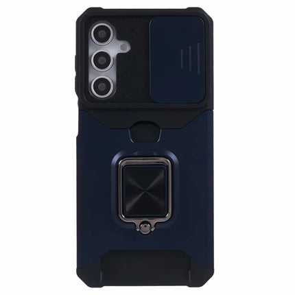 For Samsung Galaxy A16 4G / 5G Kickstand Case Slide Lens Lid PC+TPU Phone Cover with Card Slot