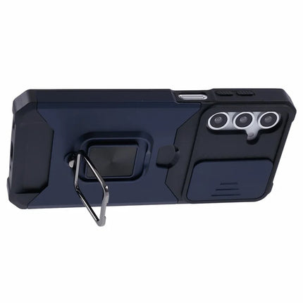 For Samsung Galaxy A16 4G / 5G Kickstand Case Slide Lens Lid PC+TPU Phone Cover with Card Slot