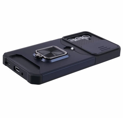 For Samsung Galaxy A16 4G / 5G Kickstand Case Slide Lens Lid PC+TPU Phone Cover with Card Slot