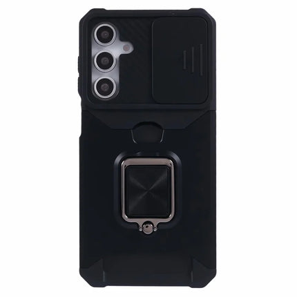 For Samsung Galaxy A16 4G / 5G Kickstand Case Slide Lens Lid PC+TPU Phone Cover with Card Slot