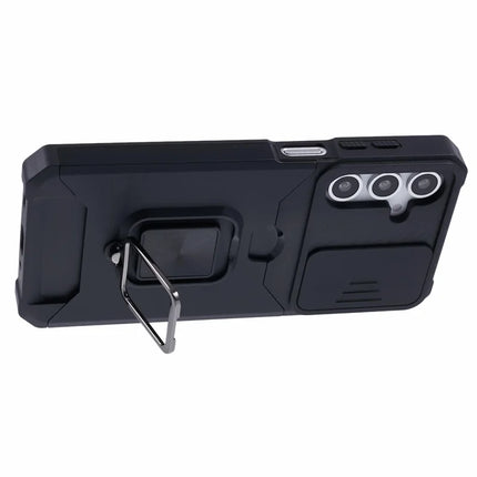 For Samsung Galaxy A16 4G / 5G Kickstand Case Slide Lens Lid PC+TPU Phone Cover with Card Slot