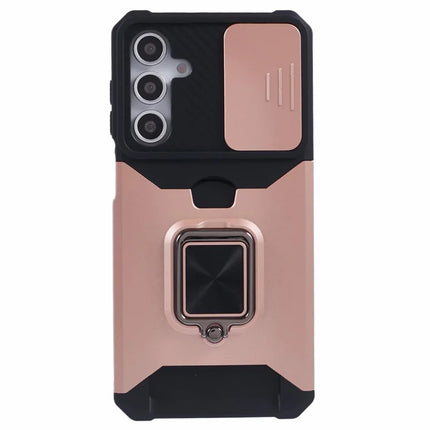 For Samsung Galaxy A16 4G / 5G Kickstand Case Slide Lens Lid PC+TPU Phone Cover with Card Slot