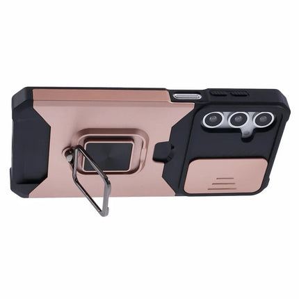 For Samsung Galaxy A16 4G / 5G Kickstand Case Slide Lens Lid PC+TPU Phone Cover with Card Slot