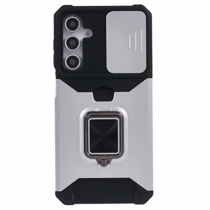 For Samsung Galaxy A16 4G / 5G Kickstand Case Slide Lens Lid PC+TPU Phone Cover with Card Slot