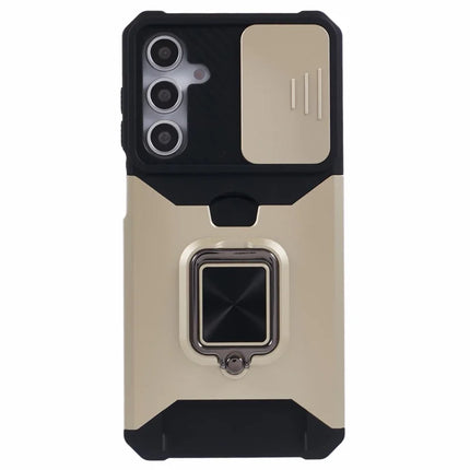 For Samsung Galaxy A16 4G / 5G Kickstand Case Slide Lens Lid PC+TPU Phone Cover with Card Slot