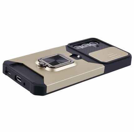 For Samsung Galaxy A16 4G / 5G Kickstand Case Slide Lens Lid PC+TPU Phone Cover with Card Slot