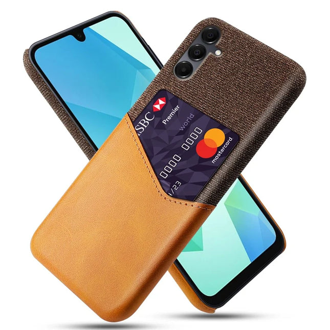 For Samsung Galaxy A16 4G / 5G Case PU Leather Cloth Texture Hard PC Phone Cover with Card Holder - Orange