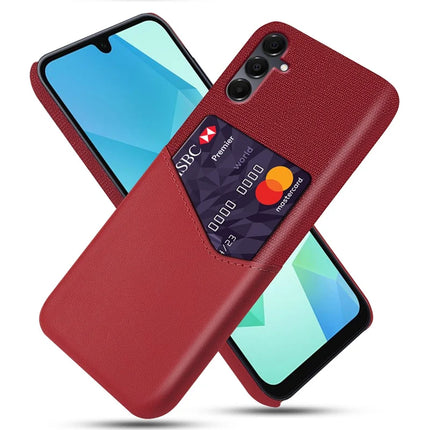 For Samsung Galaxy A16 4G / 5G Case PU Leather Cloth Texture Hard PC Phone Cover with Card Holder - Red