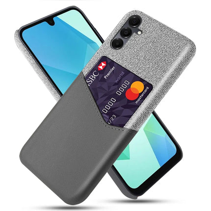 For Samsung Galaxy A16 4G / 5G Case PU Leather Cloth Texture Hard PC Phone Cover with Card Holder - Grey