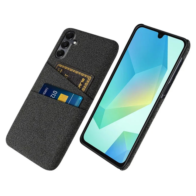 For Samsung Galaxy A16 4G / 5G Case Cloth + Hard PC Phone Cover with Dual Card Slots -  Black