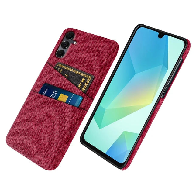 For Samsung Galaxy A16 4G / 5G Case Cloth + Hard PC Phone Cover with Dual Card Slots -  Red