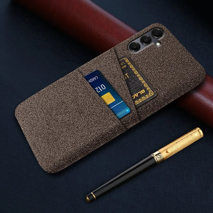For Samsung Galaxy A16 4G / 5G Case Cloth + Hard PC Phone Cover with Dual Card Slots -  Brown
