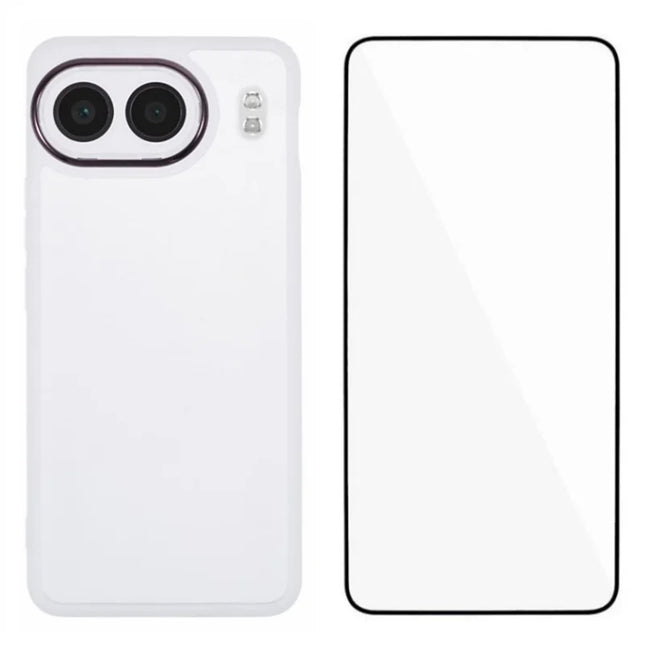 WANLONFENG DKSM Series for OnePlus Nord 4 TPU Case Electroplated Frame Phone Cover with Tempered Glass - Transparent White