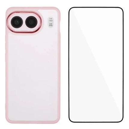 WANLONFENG DKSM Series for OnePlus Nord 4 TPU Case Electroplated Frame Phone Cover with Tempered Glass - Transparent Pink