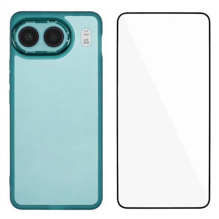 WANLONFENG DKSM Series for OnePlus Nord 4 TPU Case Electroplated Frame Phone Cover with Tempered Glass - Transparent Army Green