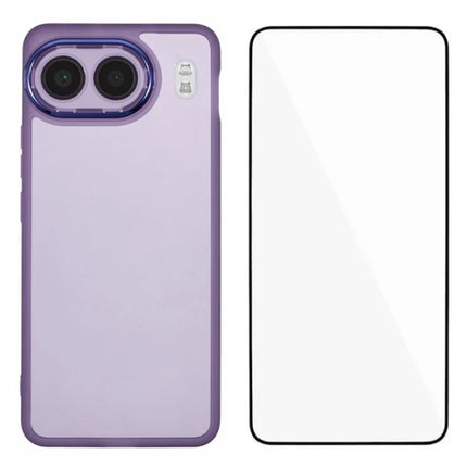 WANLONFENG DKSM Series for OnePlus Nord 4 TPU Case Electroplated Frame Phone Cover with Tempered Glass - Transparent Purple