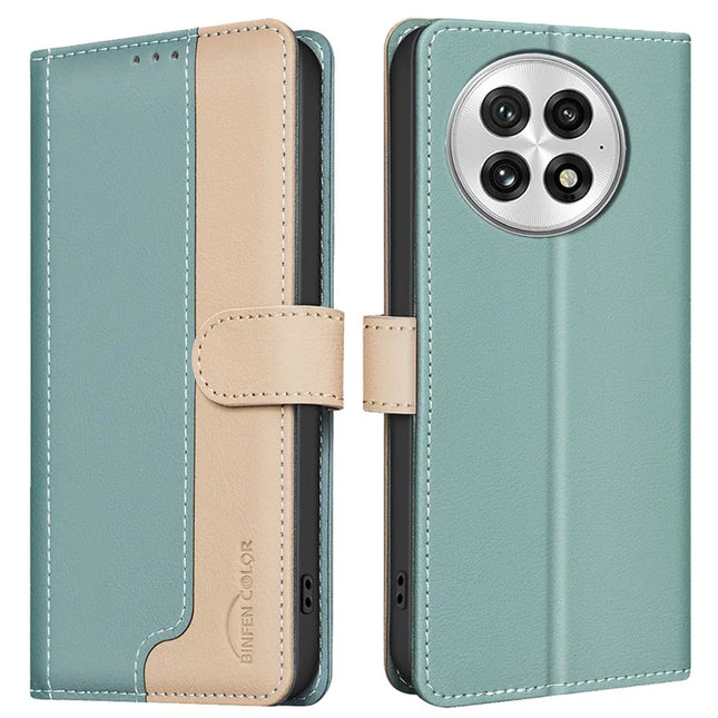 BINFEN COLOR BF33 for OnePlus 13 Leather Case Splicing Color RFID Blocking - Green
