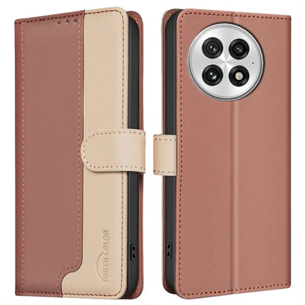BINFEN COLOR BF33 for OnePlus 13 Leather Case Splicing Color RFID Blocking - Brown