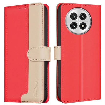 BINFEN COLOR BF33 for OnePlus 13 Leather Case Splicing Color RFID Blocking - Red