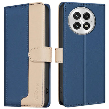 BINFEN COLOR BF33 for OnePlus 13 Leather Case Splicing Color RFID Blocking - Blue