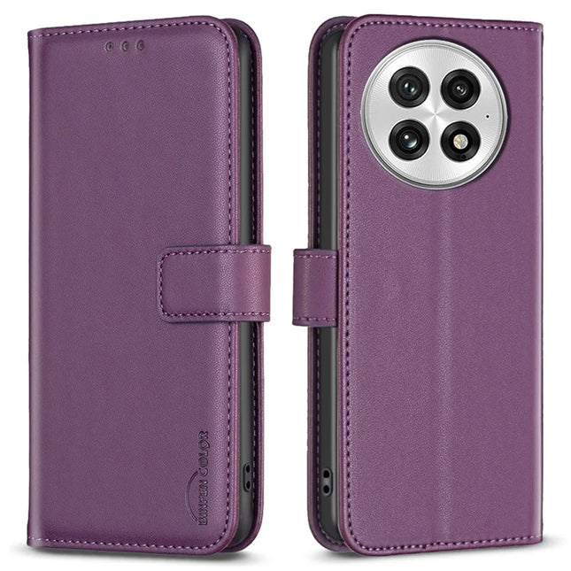 BINFEN COLOR BF17 For OnePlus 13 Case Wallet Folio Flip Leather Cover - Dark Purple