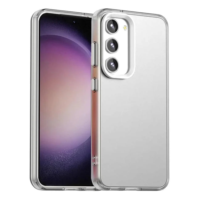 For Samsung Galaxy S23 Case PC+TPU+PET Matte Anti-Drop Phone Back Cover - White