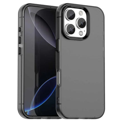 For iPhone 16 Pro Max Case PC+TPU+PET Matte Anti-Drop Phone Back Cover - Black