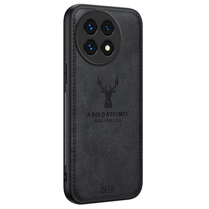 For OnePlus 13 Case Deer Pattern Cloth Texture PU Leather Hybrid Phone Cover - Black