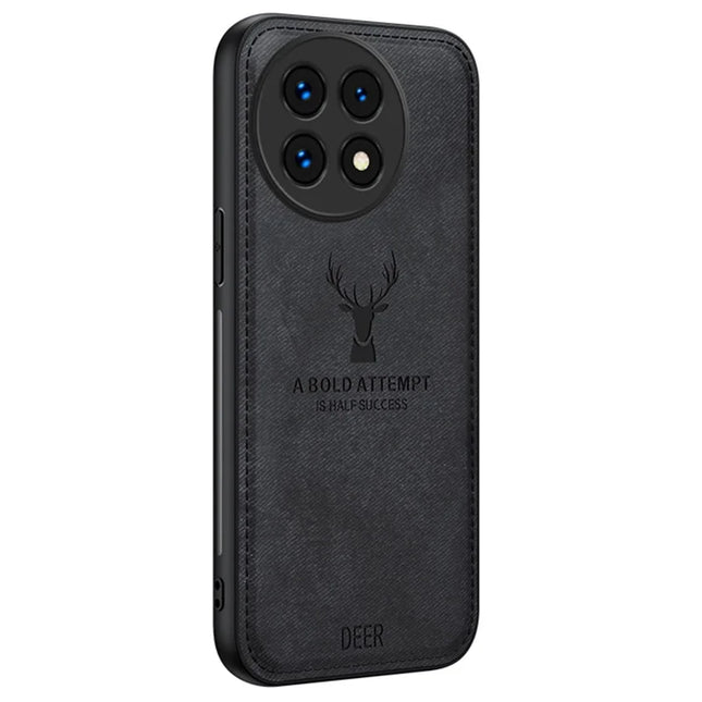 For OnePlus 13 Case Deer Pattern Cloth Texture PU Leather Hybrid Phone Cover - Black