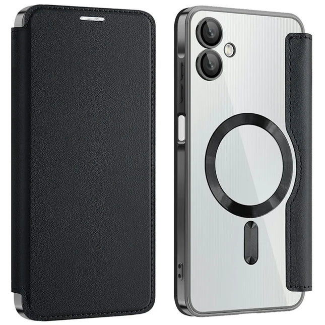 For Samsung Galaxy A06 Case Compatible with MagSafe RFID Blocking Leather Phone Cover - Black