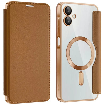 For Samsung Galaxy A06 Case Compatible with MagSafe RFID Blocking Leather Phone Cover - Brown