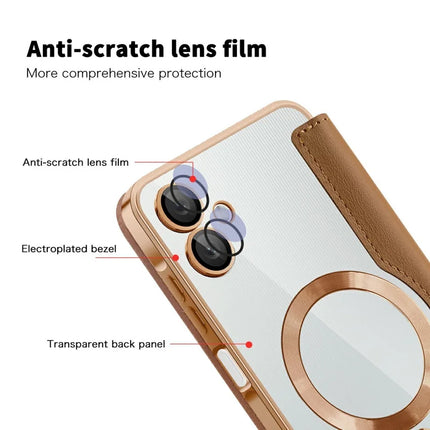 For Samsung Galaxy A06 Case Compatible with MagSafe RFID Blocking Leather Phone Cover